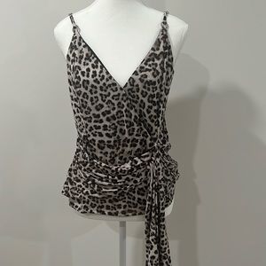 Faux wrap cami style leopard print top. Size M. NWT